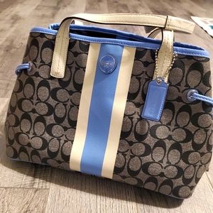 COACH SIGNATURE STRIPE PVC STRIPE CARRYALL